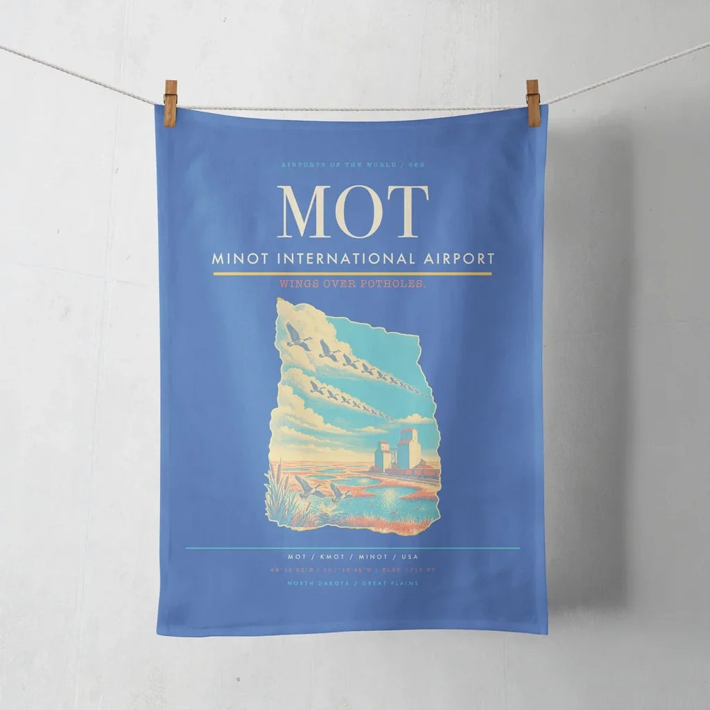 Minot International Airport (MOT) design on blue towel