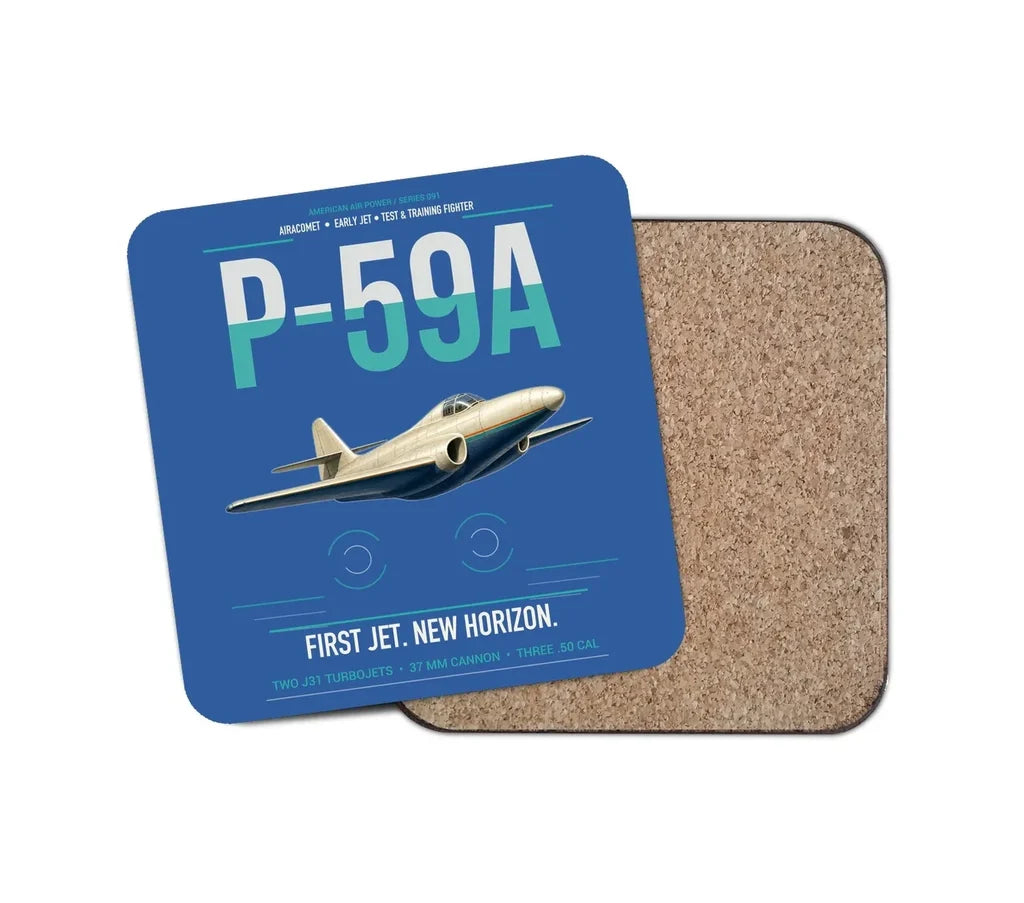 P-59A Airacomet design on blue 1 piece coaster