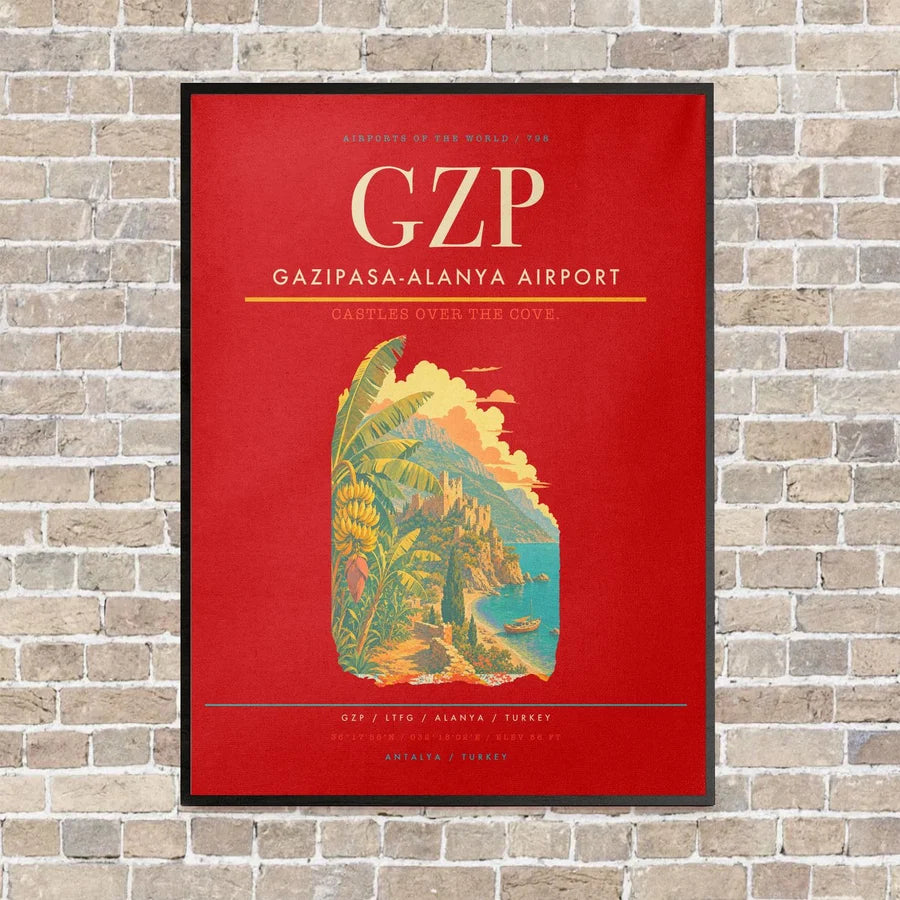 Gazipasa-Alanya Airport GZP vertical canvas print - framed - red background
