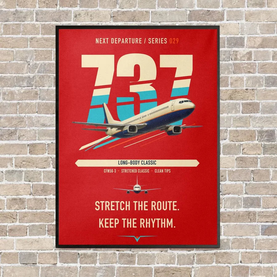 Boeing 737-400 Classic vertical canvas print - framed - red background