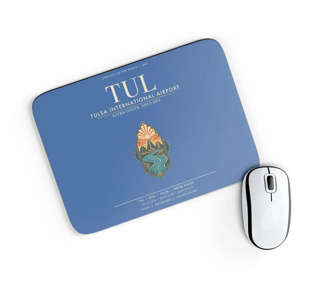 Tulsa International Airport (TUL) design on blue rectangle mouse pad