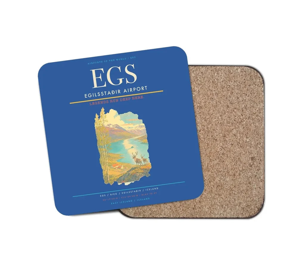 Egilsstaðir Airport (EGS) design on blue 1 piece coaster