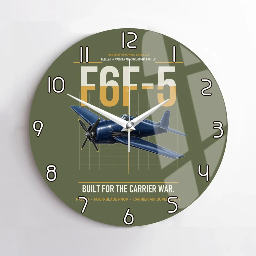 F6F-5 Hellcat design on green army no frame wall clock