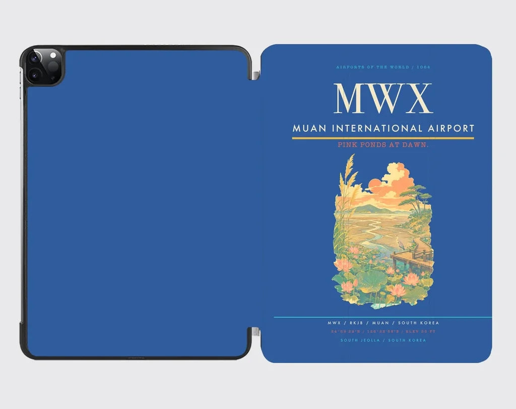 Muan International Airport (MWX) design on blue ipad tablet case