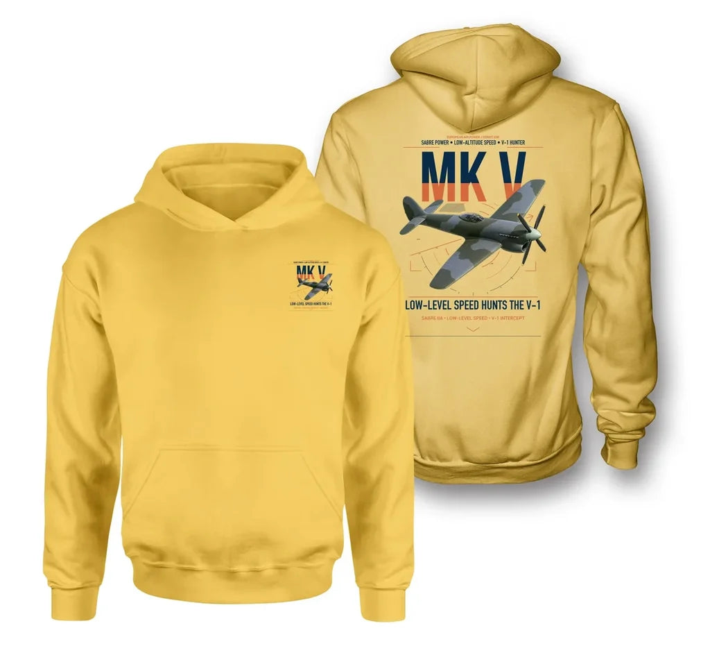 Hawker Tempest Mk V design on yellow double-side hoodie, double-side print