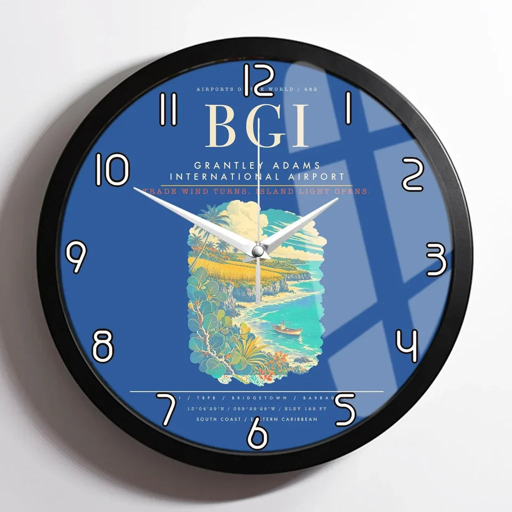 Grantley Adams International Airport BGI Wall-Clock Framed - Blue