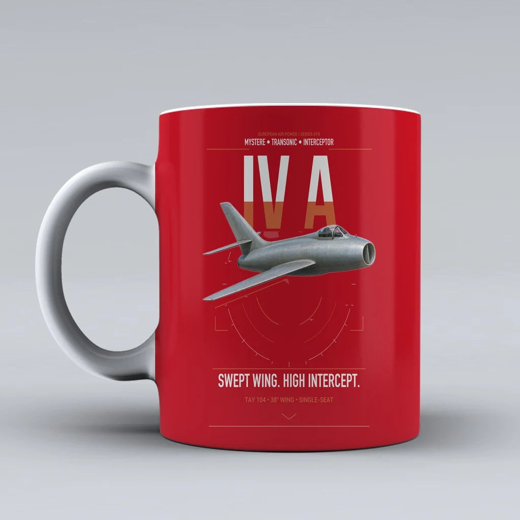Dassault Mystère IV A design on red ceramic mug, double-side print