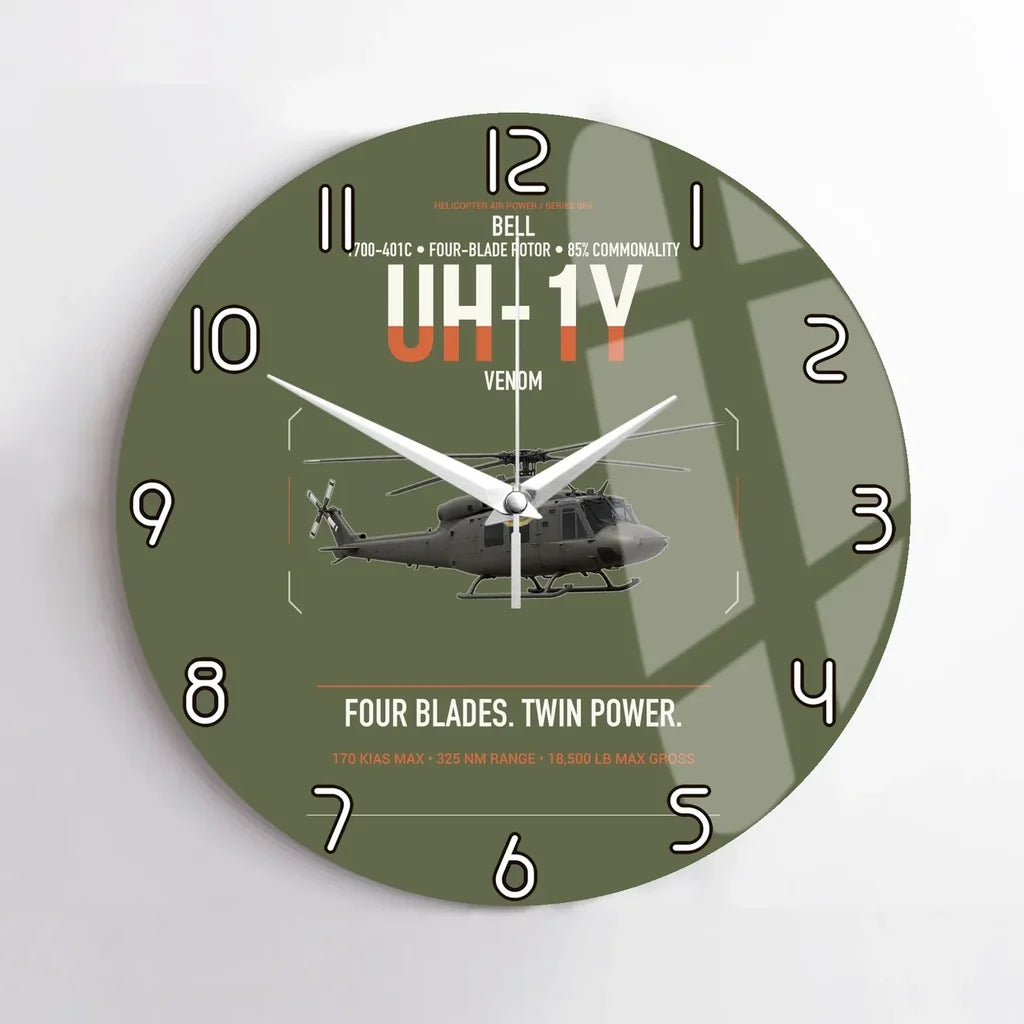 Bell UH-1Y Venom design on green army no frame wall clock