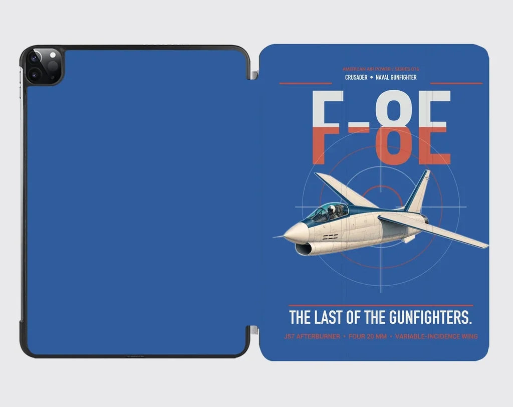 F-8E Crusader design on blue ipad tablet case