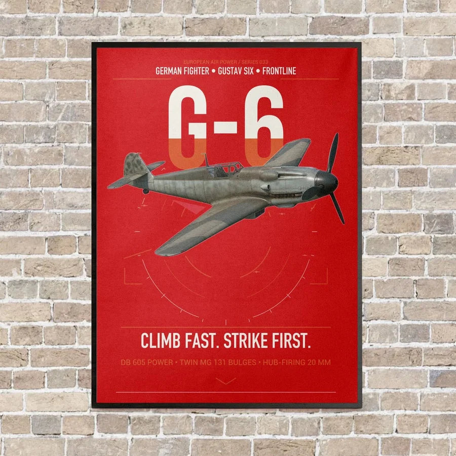 Messerschmitt Bf 109G-6 vertical canvas print - framed - red background