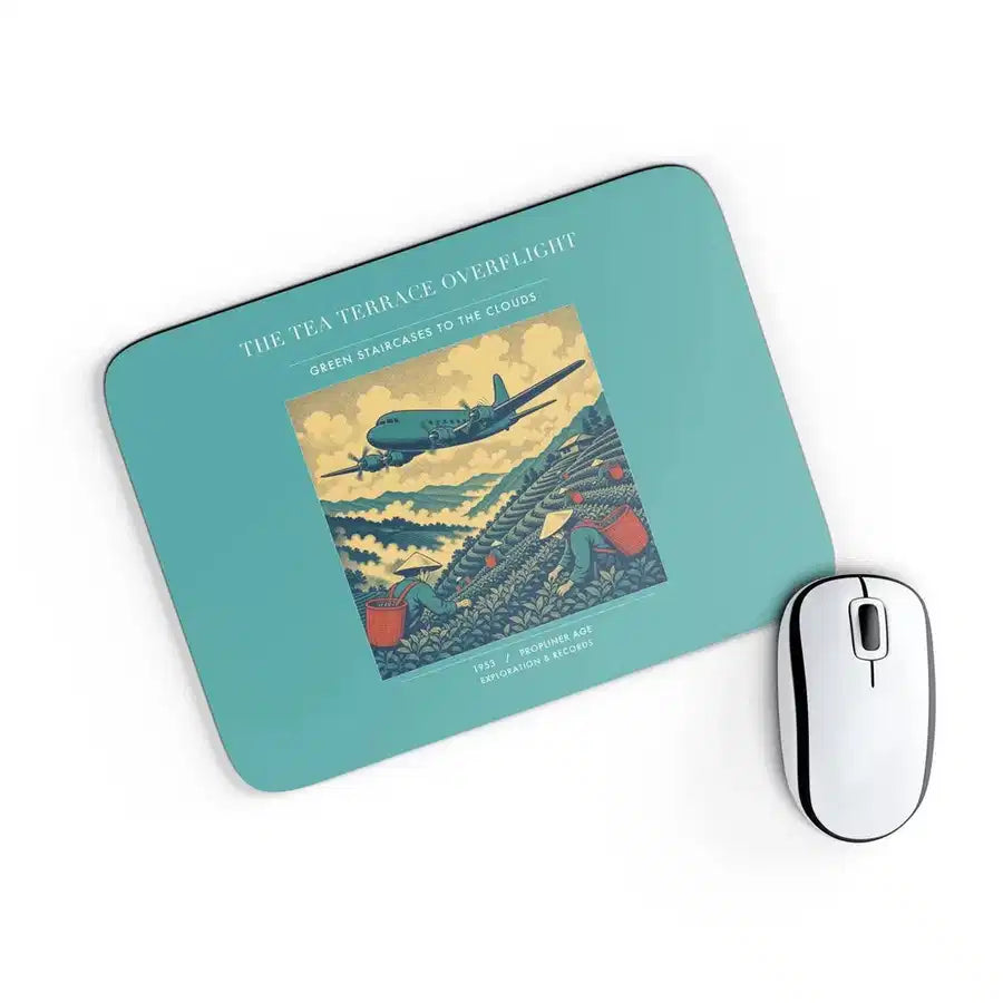 VINTAGE G4342 - The Tea Terrace Overflight - Designed Mouse Pads design on turquoise rectangle