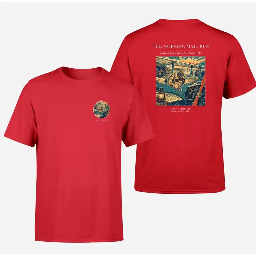 VINTAGE G4146 - The Morning Mail Run - Double-Side T-Shirt design on red double side t shirt