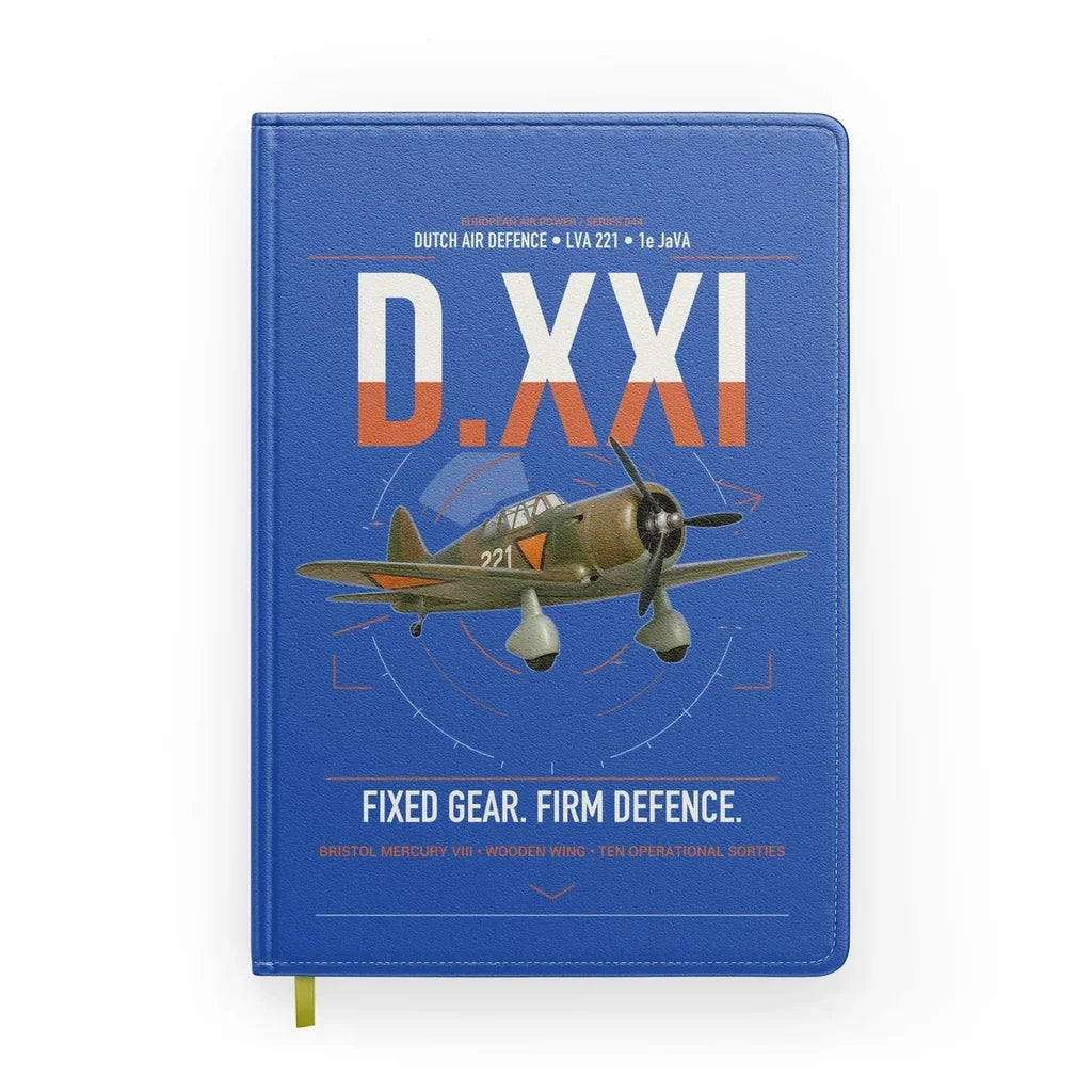 Fokker D.XXI — Dutch LVA aircraft 221 design on blue notebook