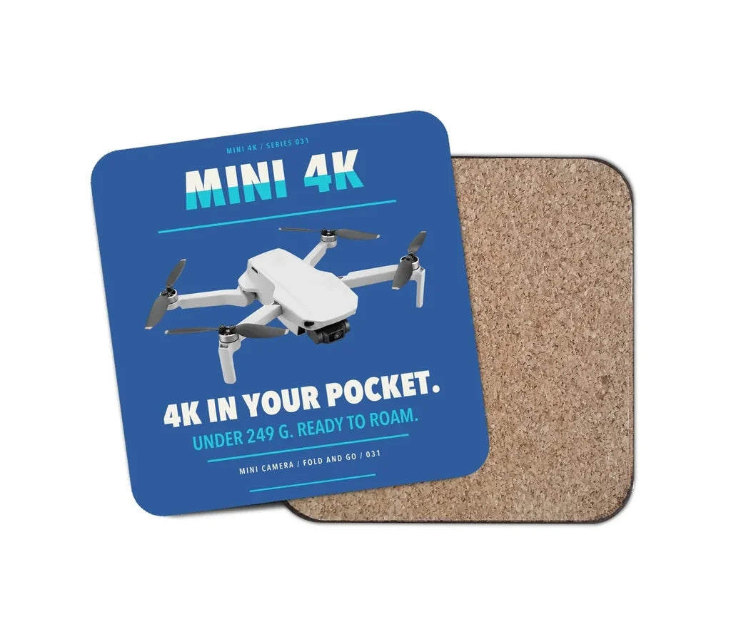 DJI Mini 4K design on blue 1 piece coaster