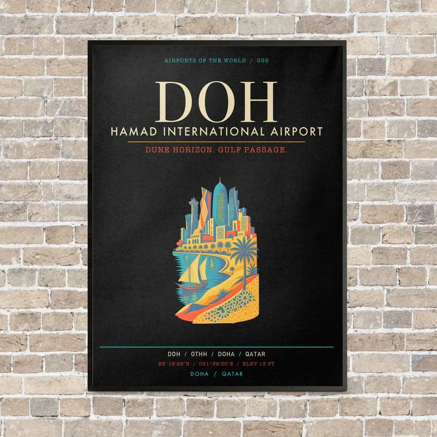 Hamad International Airport Doha DOH - Canvas Framed - Black