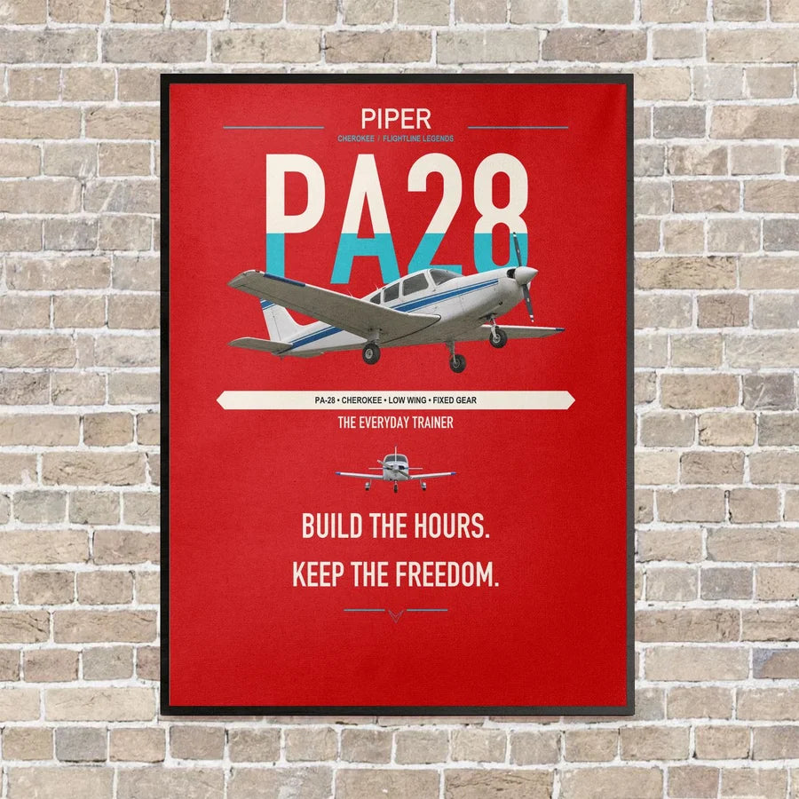 Piper PA-28 Cherokee vertical canvas print - framed - red background