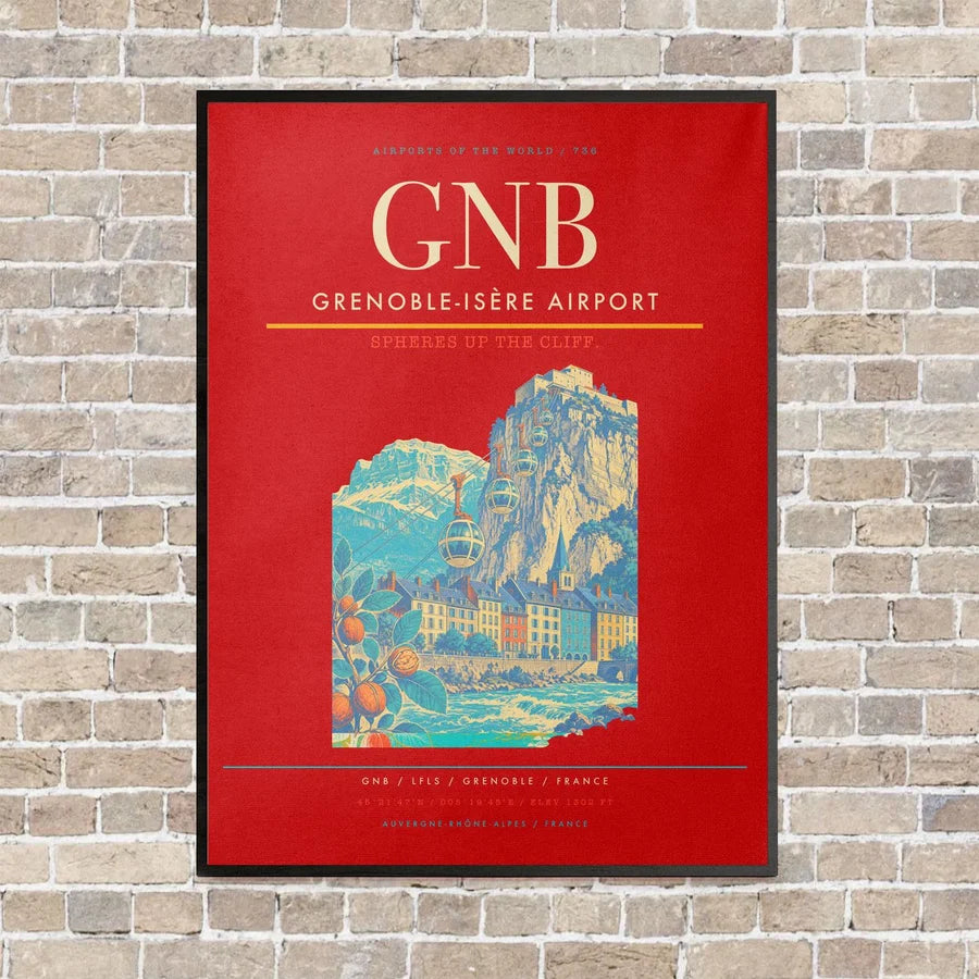 Grenoble-Isère Airport GNB vertical canvas print - framed - red background