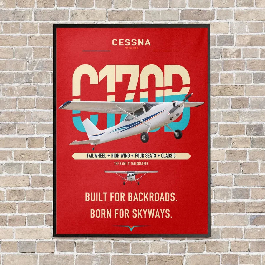 Cessna 170B vertical canvas print - framed - red background