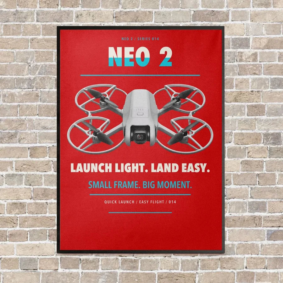 DJI Neo 2 vertical canvas print - framed - red background