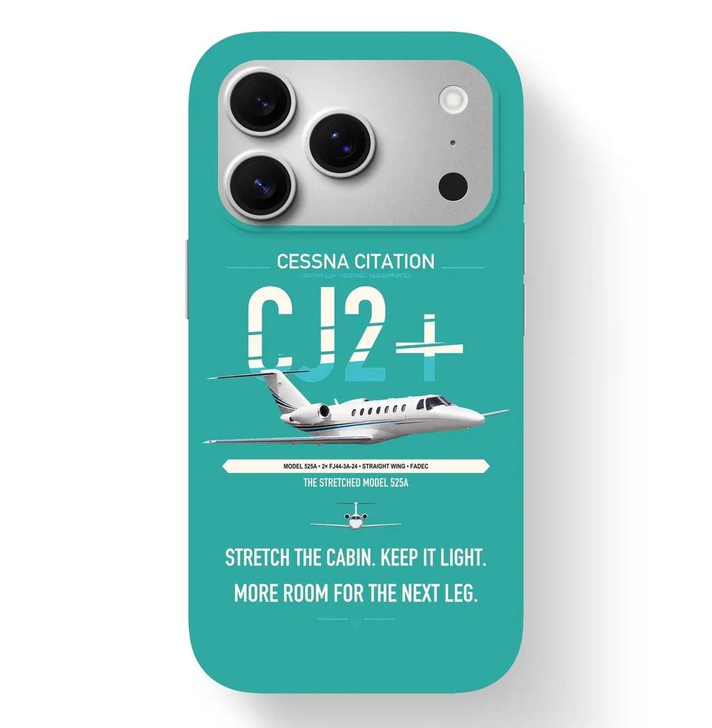 Cessna Citation CJ2+ design on turquoise magsafe iphone case, for iPhone 17 Pro