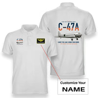 Thumbnail for C-47A Skytrain design on white+name double-side polo t-shirt, double-side print