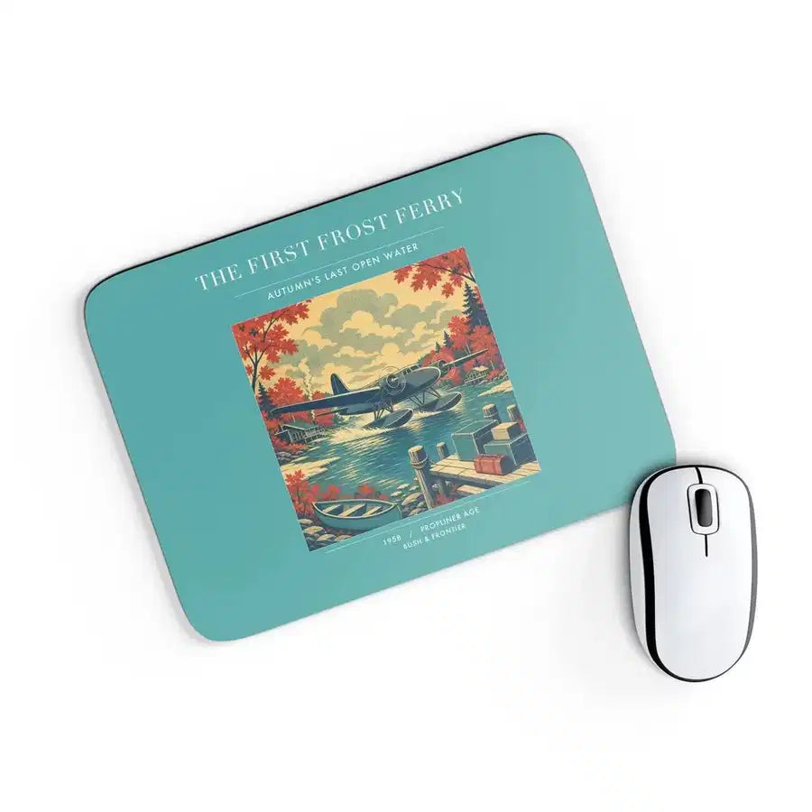 VINTAGE G4433 - The First Frost Ferry - Designed Mouse Pads design on turquoise rectangle