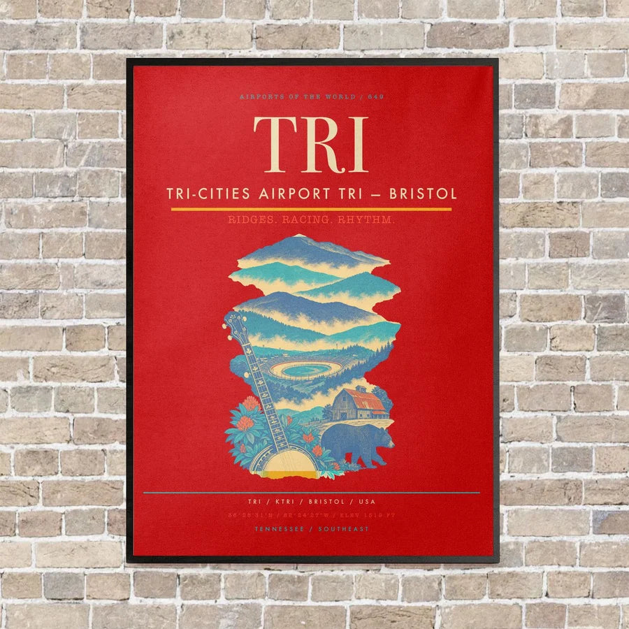 Tri-Cities Airport TRI — Bristol vertical canvas print - framed - red background