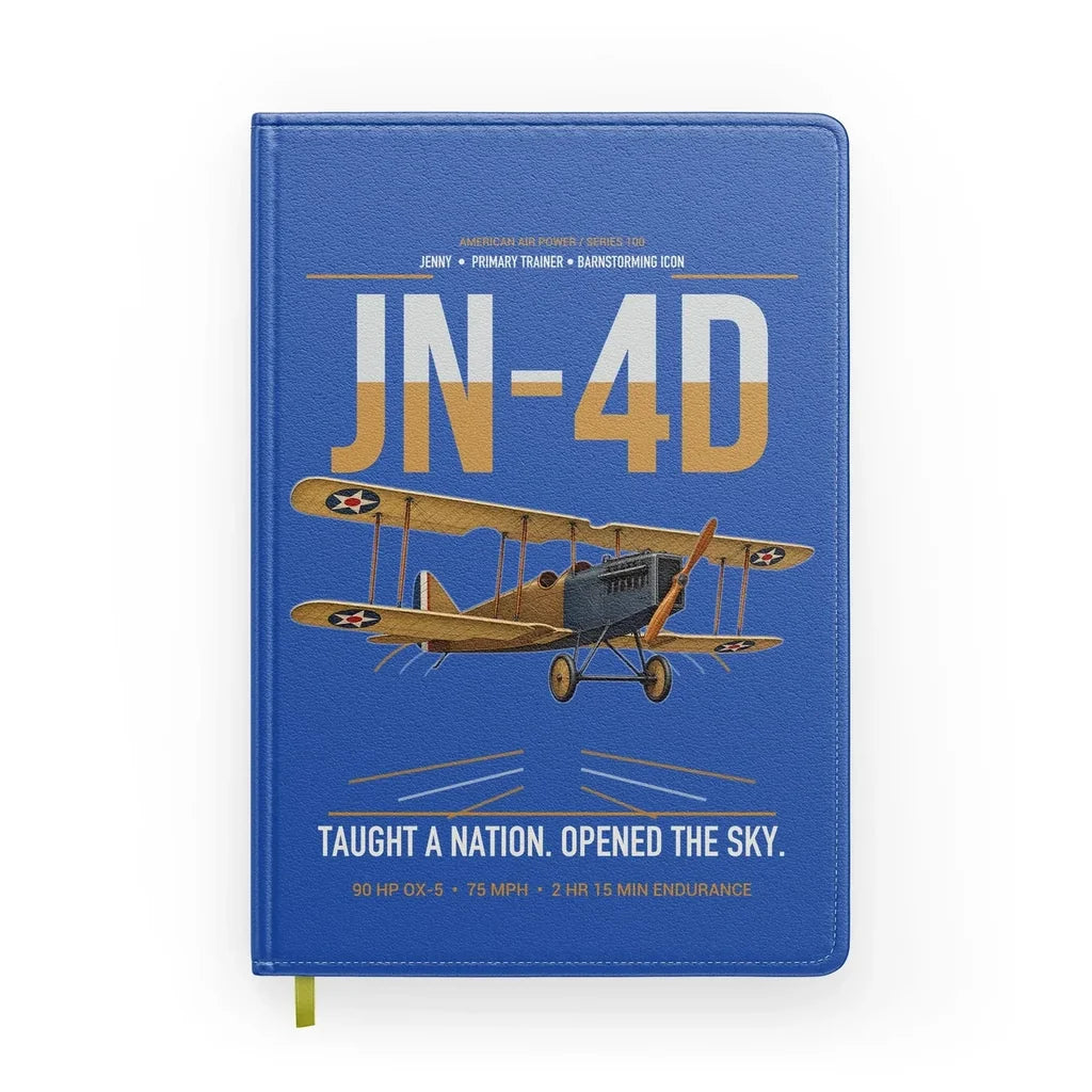 Curtiss JN-4D Jenny design on blue notebook