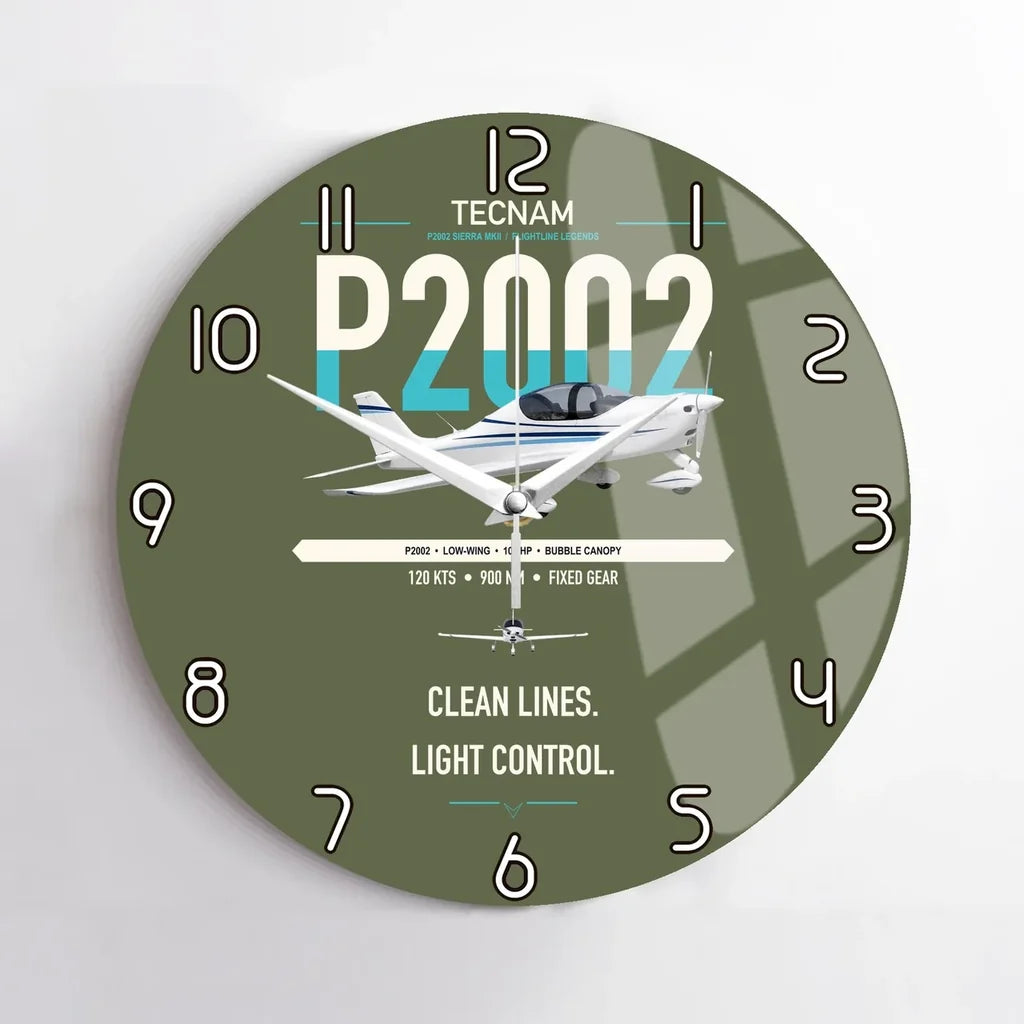 Tecnam P2002 Sierra MkII design on green army no frame wall clock