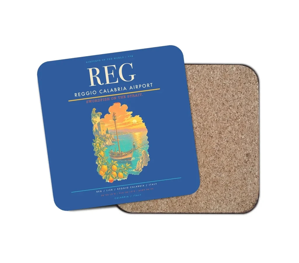 Reggio Calabria Airport (REG) design on blue 1 piece coaster