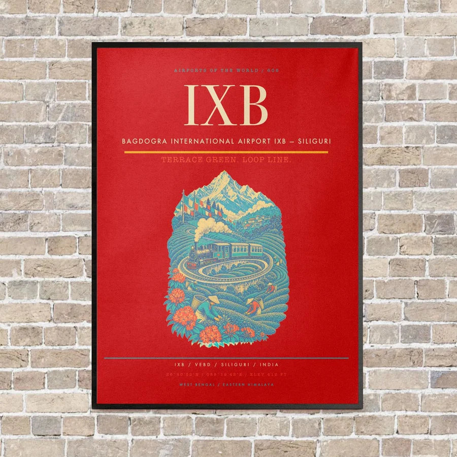Bagdogra International Airport IXB — Siliguri vertical canvas print - framed - red background