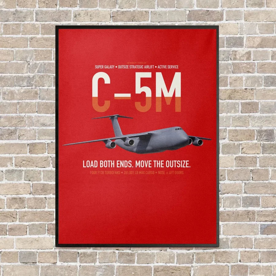 C-5M Super Galaxy vertical canvas print - framed - red background