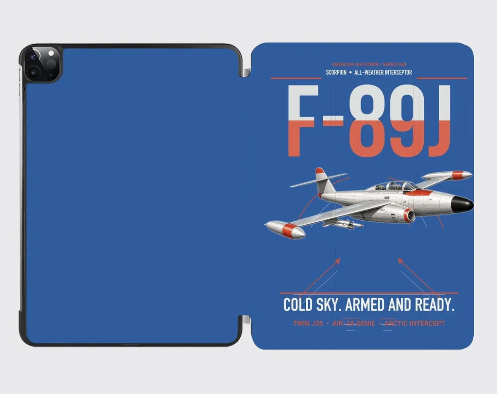 F-89J Scorpion design on blue ipad tablet case