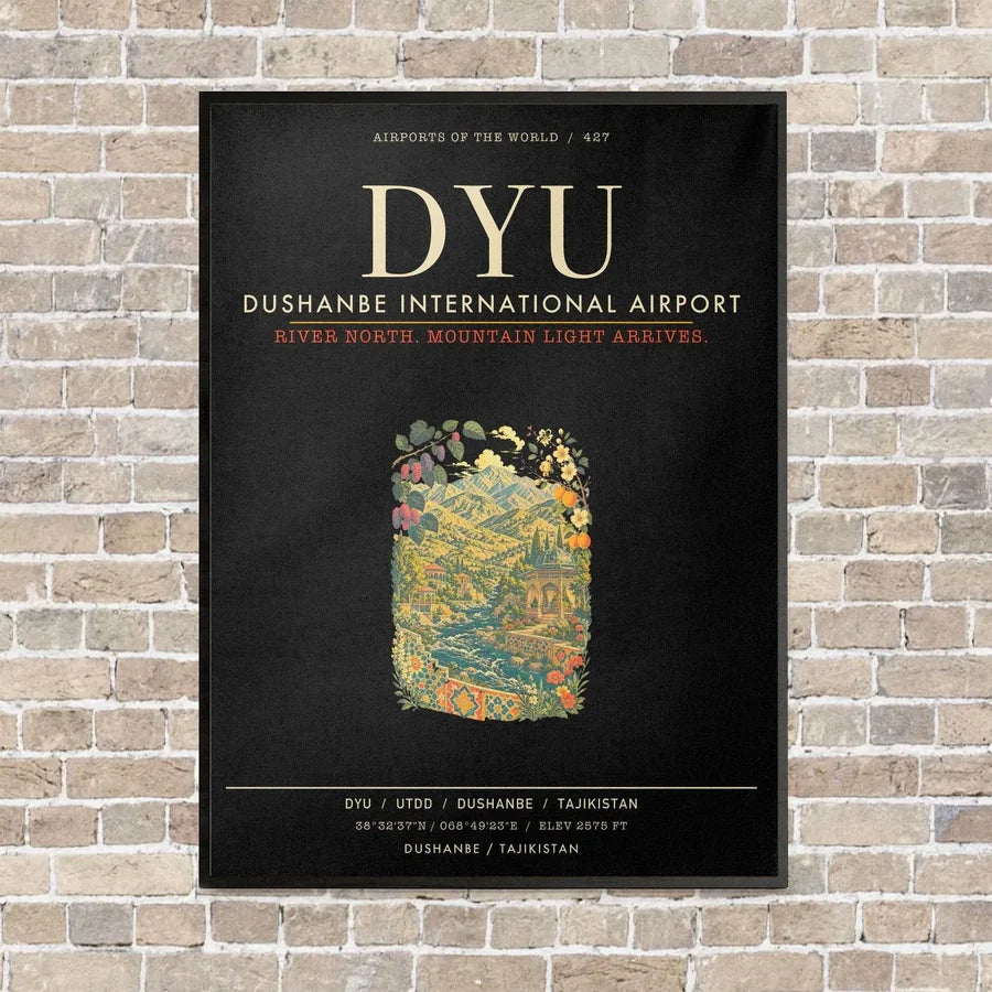 Dushanbe International Airport DYU - Canvas Framed - Black