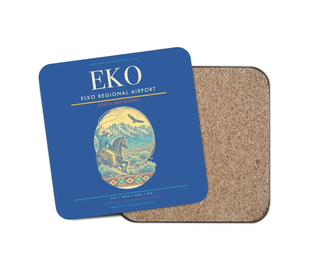 Elko Regional Airport (EKO) design on blue 1 piece coaster