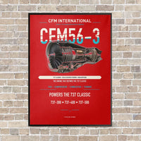 Thumbnail for CFM56-3 vertical canvas print - framed - red background