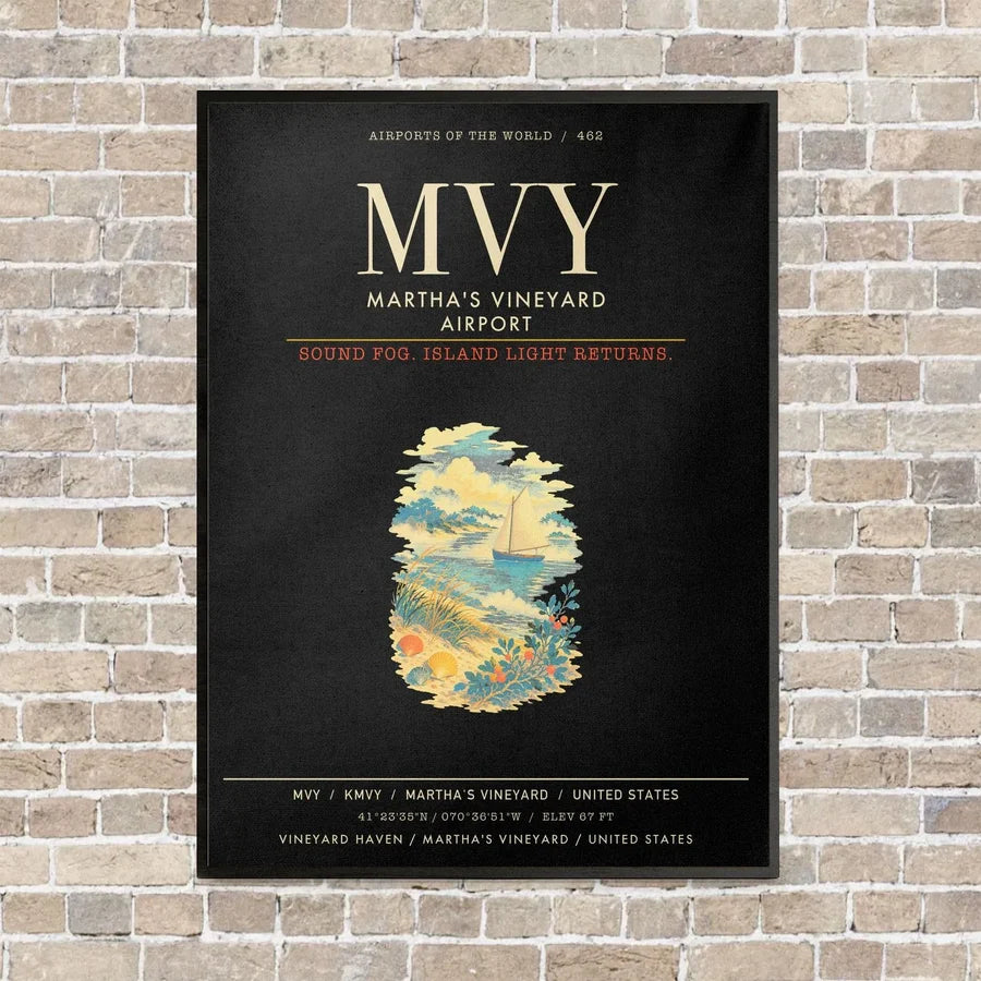 Martha's Vineyard Airport MVY - Canvas Framed - Black