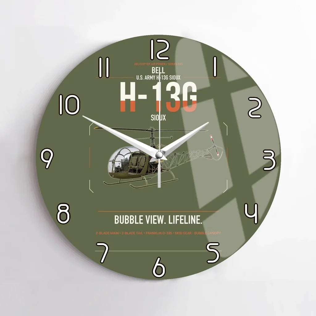 Bell H-13G Sioux design on green army no frame wall clock
