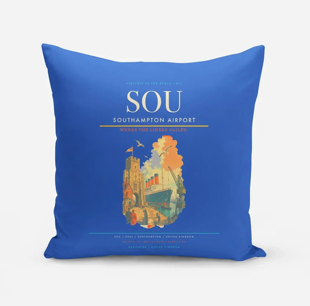 Southampton Airport (SOU) design on blue pillow