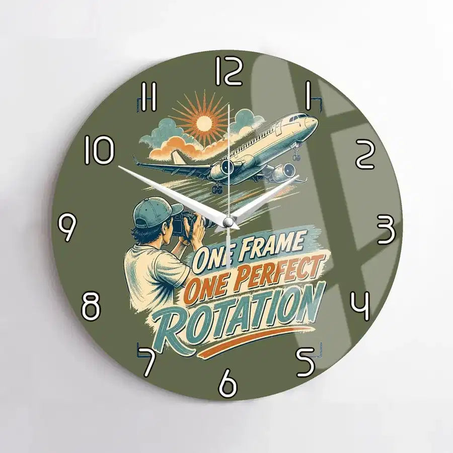 One Frame One Perfect Rotation design on green army no frame wall clock