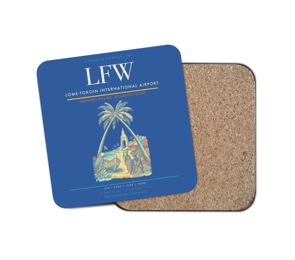 Lome-Tokoin International Airport (LFW) design on blue 1 piece coaster
