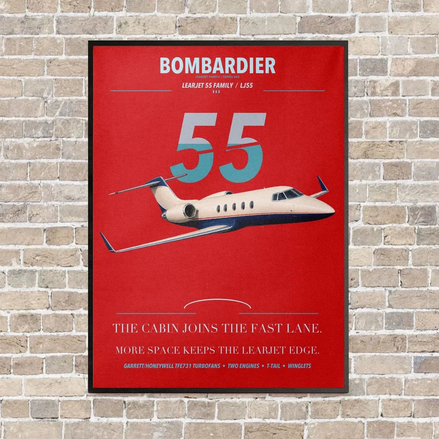 Bombardier Learjet 55 vertical canvas print - framed - red background