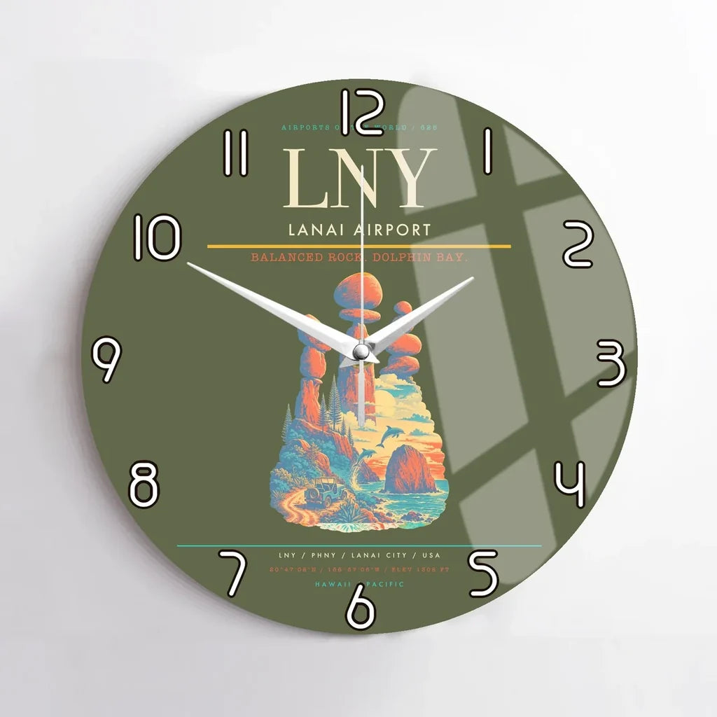 Lanai Airport (LNY) design on green army no frame wall clock