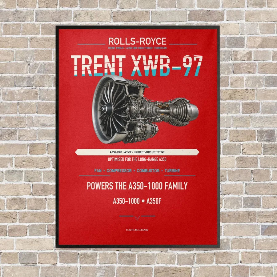 TRENT XWB-97 vertical canvas print - framed - red background