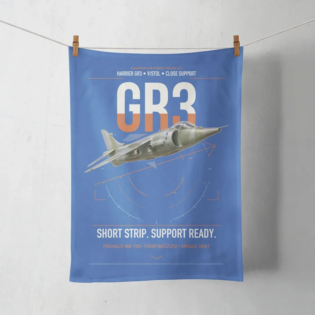 Hawker Siddeley Harrier GR3 design on blue towel