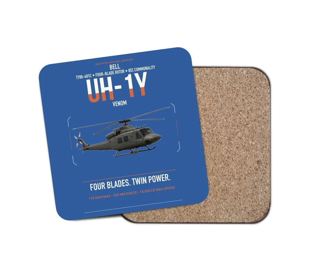 Bell UH-1Y Venom design on blue 1 piece coaster
