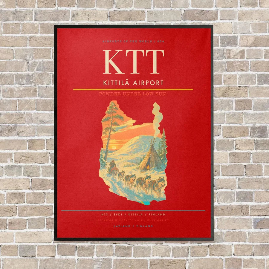 Kittilä Airport KTT vertical canvas print - framed - red background