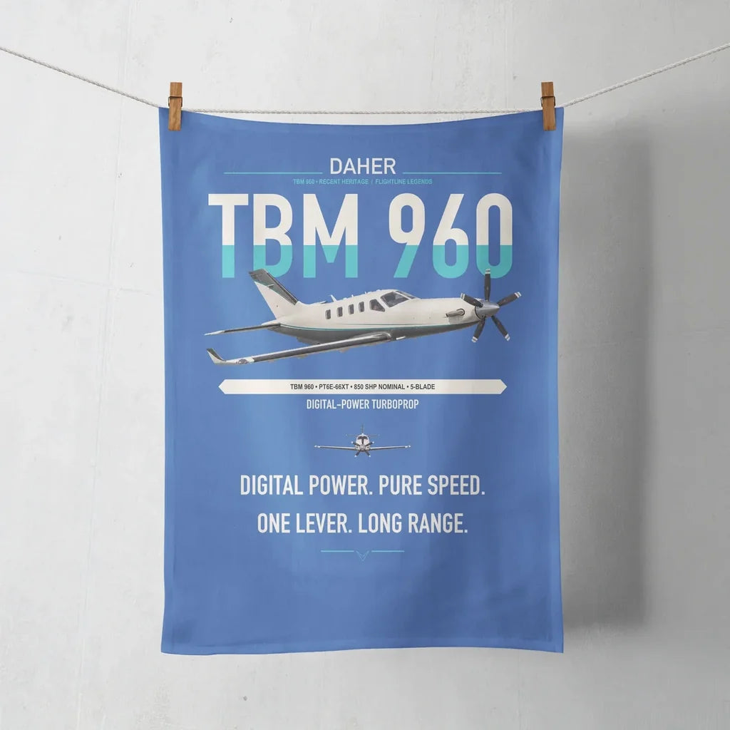 Daher TBM 960 design on blue towel
