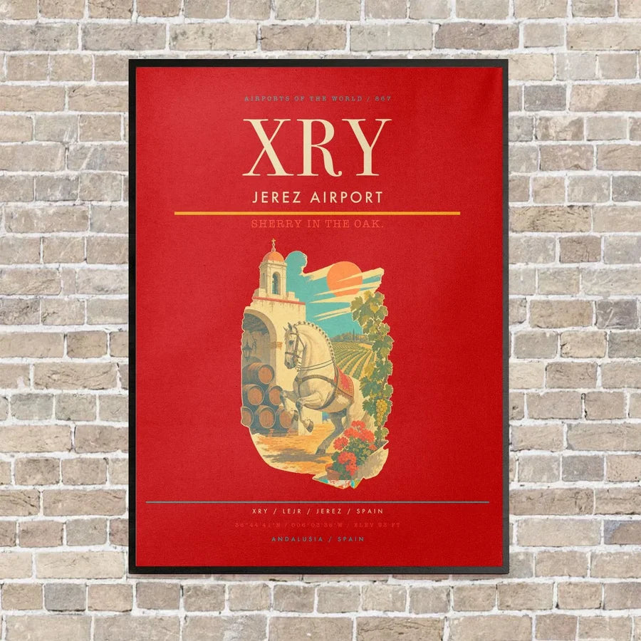 Jerez Airport XRY vertical canvas print - framed - red background