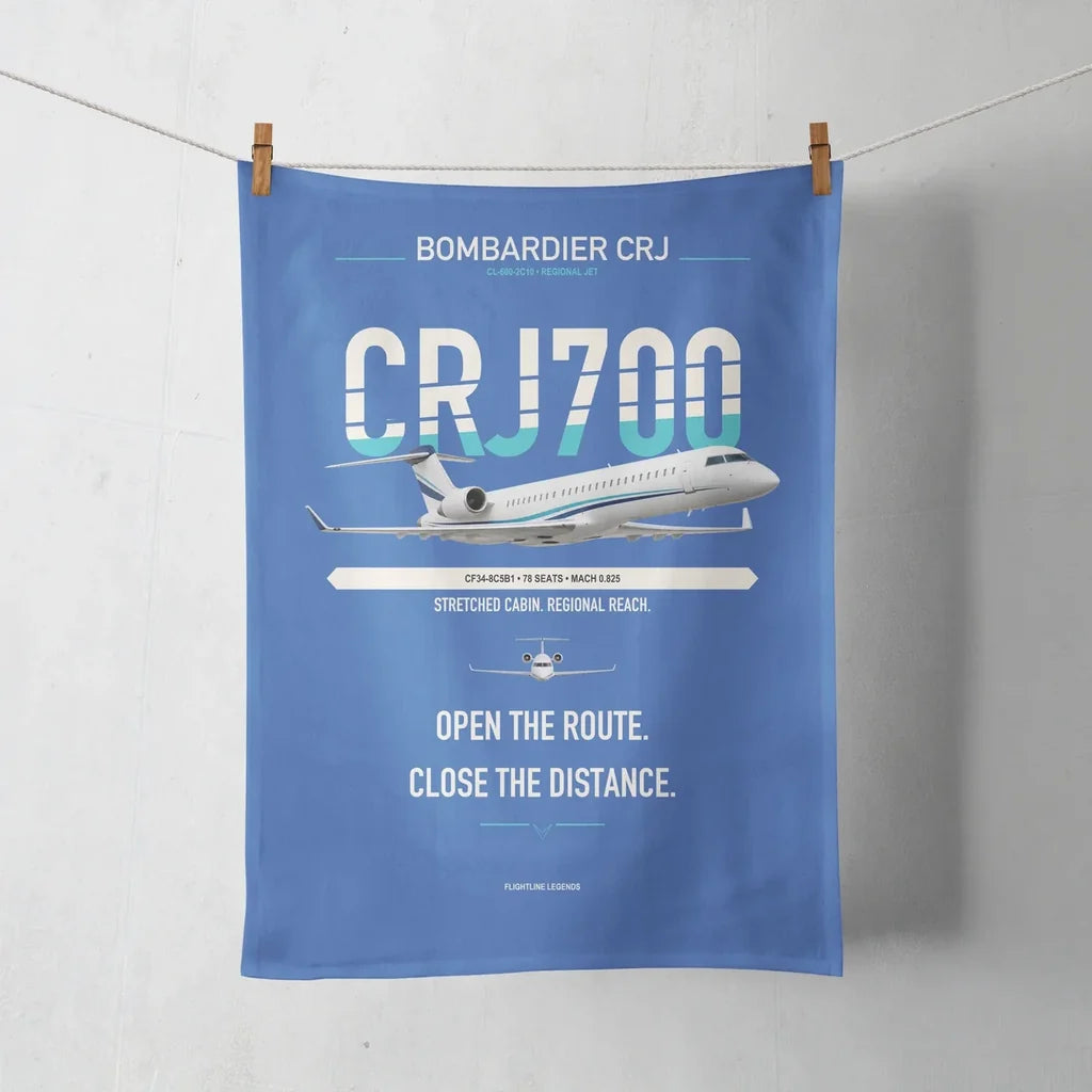 Bombardier CRJ700 design on blue towel